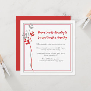 Red and Gray Modern Botanical Reception Only Invitation