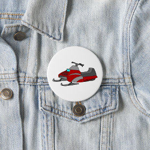 Red and Gray Snowmobile 7.5 Cm Round Badge