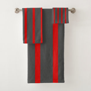 Red and Gray Stripes Bath Towel Set