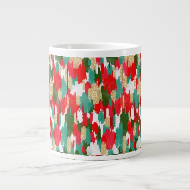 Red and green abstract  large coffee mug (Front)