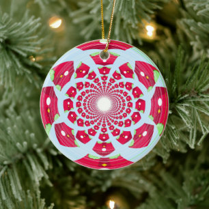 Red and Green Abstract  Pattern Ceramic Tree Decoration