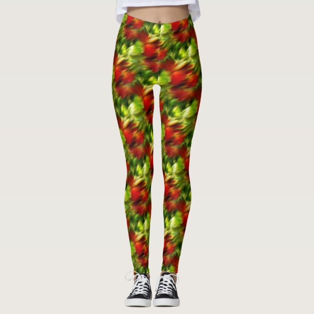 Red And Green Abstract Pattern Leggings (Front)