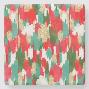 Red and green abstract stone coaster