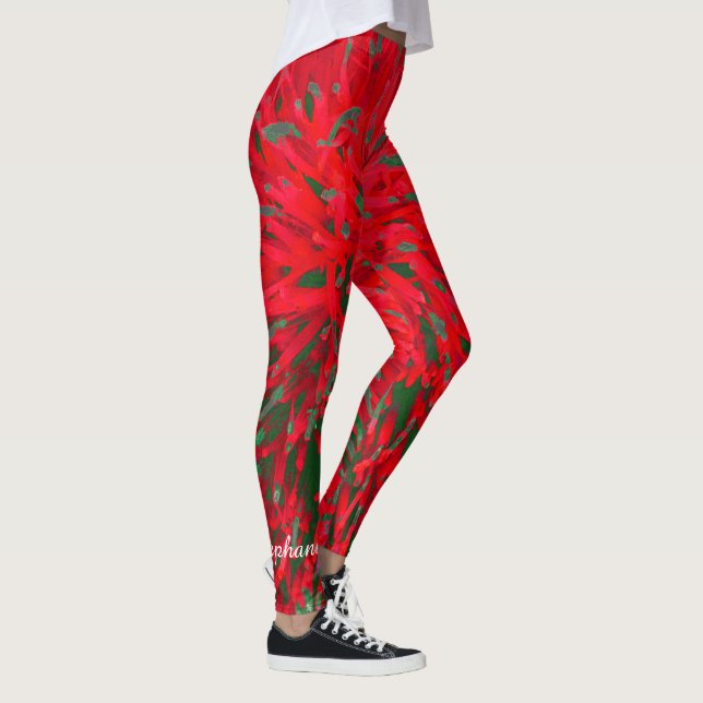Red and Green Abstract with Personalised Name Leggings (Right)