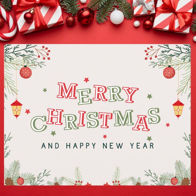 Red and Green Aesthetic Merry Christmas Holiday Postcard (Creator Uploaded)