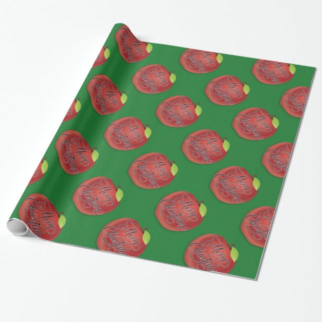 Red and Green Apple Christmas Gift Wrap (Unrolled)