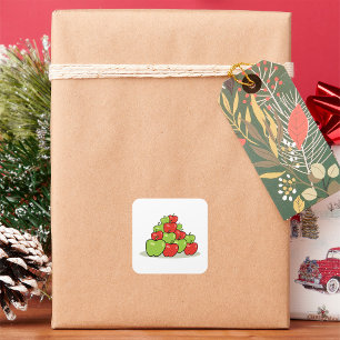 Red and Green Apple Pile Fresh Fruit Square Sticker