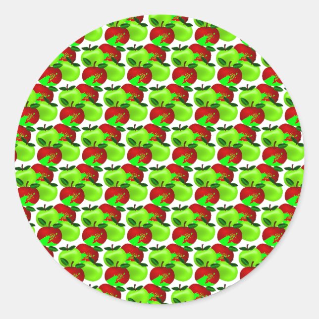 Red and Green apple swatch pattern Classic Round Sticker (Front)