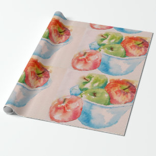 Red and Green Apples apple Watercolour Wrapping Paper