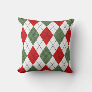 Red and Green Argyle Christmas Pillow