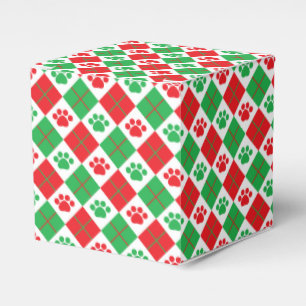 Red and Green Argyle Paw Print Favour Box