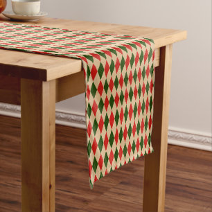 Red And Green Argyle Short Table Runner