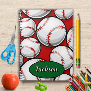 Red and green baseball pattern name notebook
