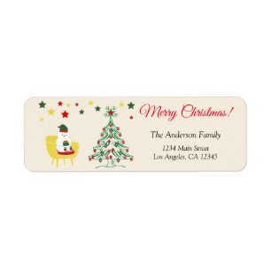 Red and Green Bear Cute Christmas Return Address