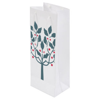 red and green berry tree wine gift bag