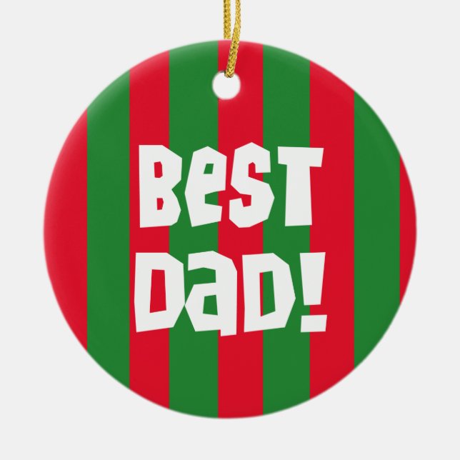 Red and Green Best Dad Keepsake Ornament (Front)