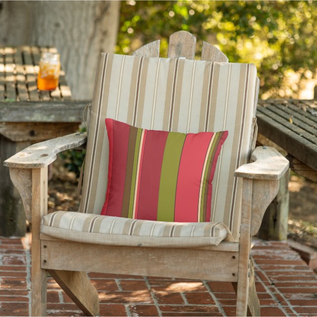 Red and Green Bold Stripe Abstract Outdoor Pillow (Chair)