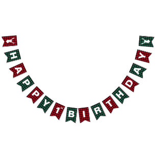 Red and Green Buffalo Plaid 1st Birthday Party Bunting