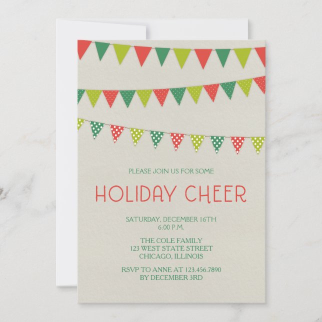 Red and Green Bunting Holiday party invitations (Front)