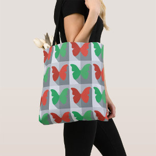 Red And Green Butterflies Tote Bag