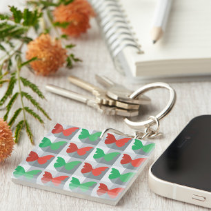 Red and Green Butterfly Pattern Key Ring