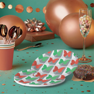 Red and Green Butterfly Pattern Paper Plate