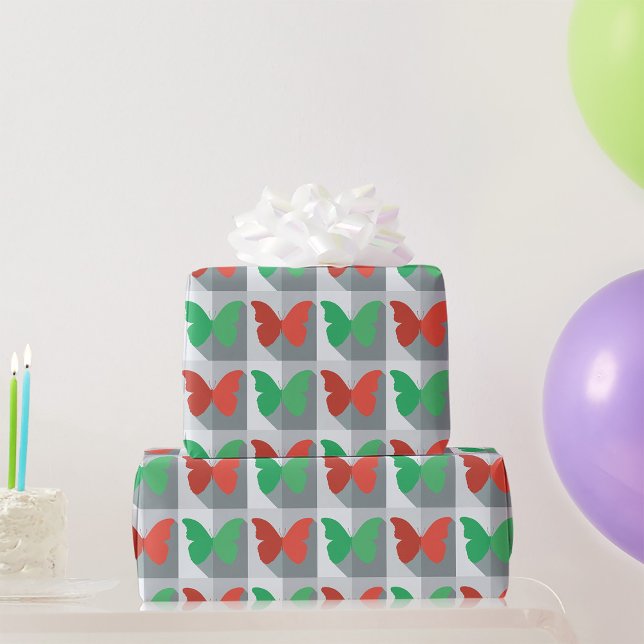 Red and Green Butterfly Pattern Wrapping Paper (Creator Uploaded)