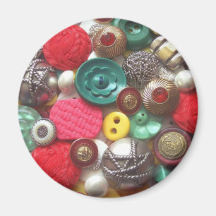 Red and Green Button Collage Magnet