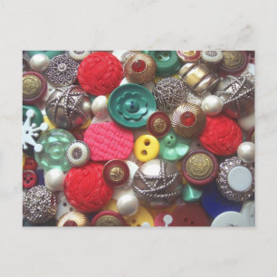 Red and Green Button Collage Postcard