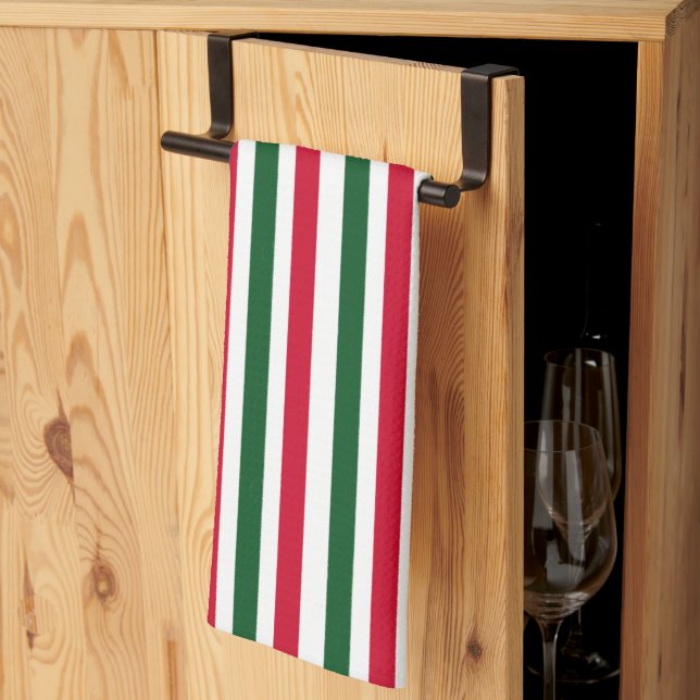 Red and Green Candy Cane Christmas Stripes  Tea Towel (Thirds Fold)