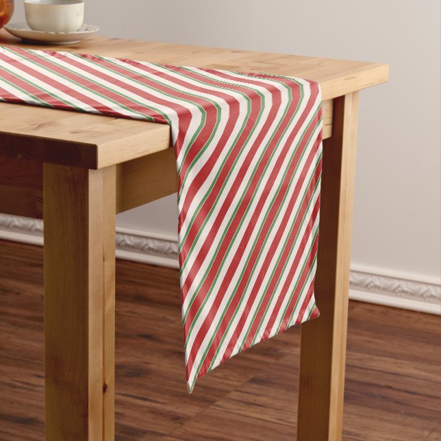 Red And Green Candy Cane Stripe Short Table Runner (In Situ)