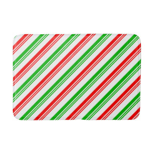 Red and Green Candy Cane Stripes Bath Mat