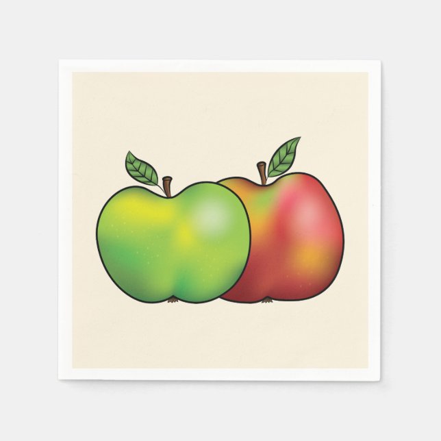 Red And Green Cartoon Apple Fruits Illustration Napkin (Front)