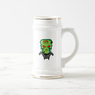 Red and green cartoon creepy monster beer stein