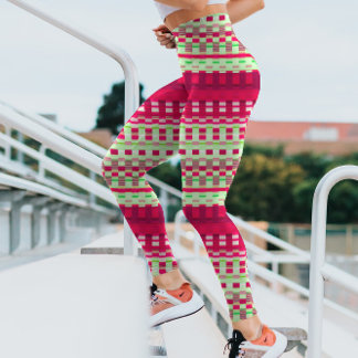 Red and green Chekered Stripes Psychedelic Ugly Leggings