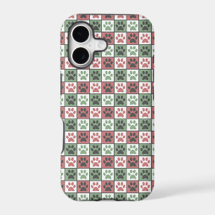 Red and Green Chequered Dog Paw Print Pattern 