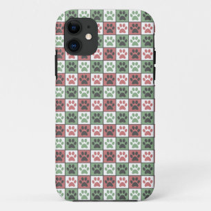 Red and Green Chequered Dog Paw Print Pattern  Case-Mate iPhone Case