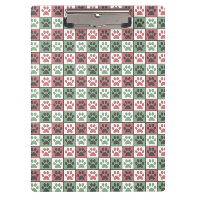 Red and Green Chequered Dog Paw Print Pattern  Clipboard (Front)