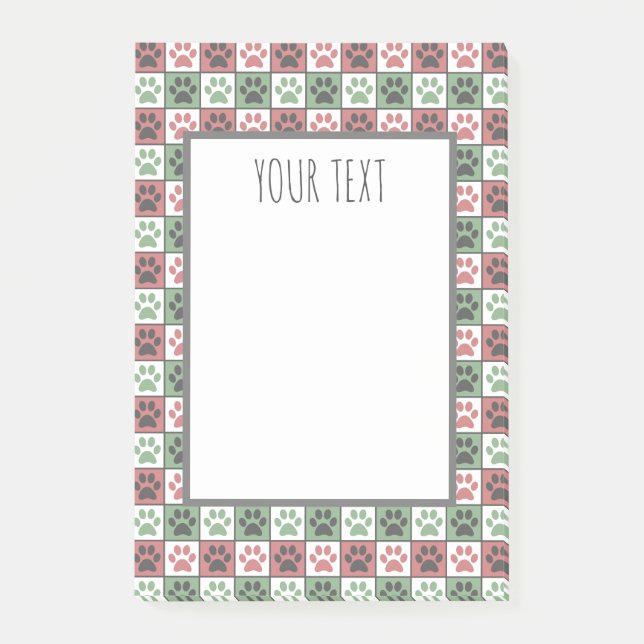 Red and Green Chequered Dog Paw Print Pattern Post-it Notes (Front)