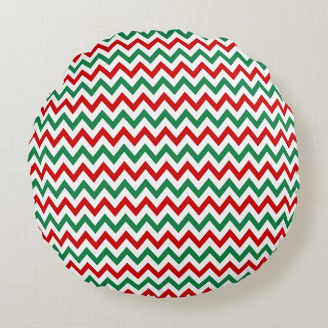Red and Green Chevron Decorative Throw Pillow (Front)