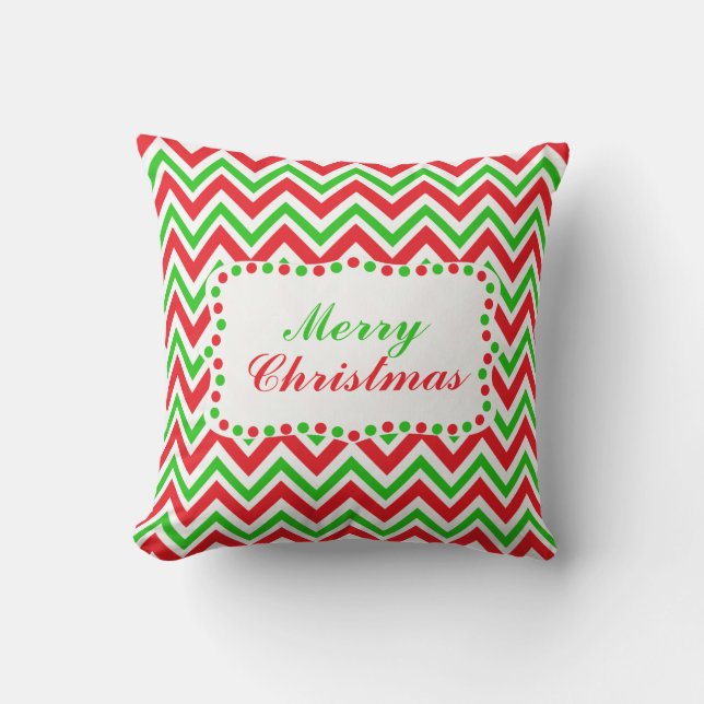 Red and Green Chevron Pattern Christmas Cushion (Front)