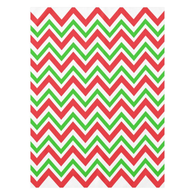 Red and Green Chevron Pattern Christmas Tablecloth (Front)
