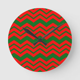 Red and Green Chevron Pattern Design Round Clock