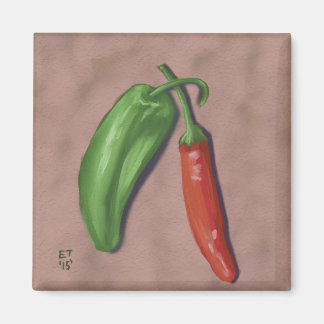 Red and Green Chile Peppers Magnet