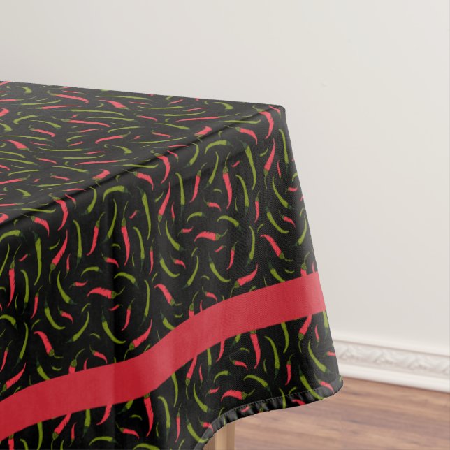 Red and Green Chilies on Black Spicy Mexican Food Tablecloth (In Situ)