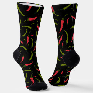 Red and Green Chilli Peppers Chillies Pattern Socks