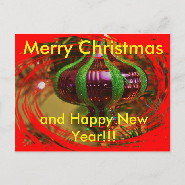 Red and Green Christmas Bulb  Christmas Post Card (Front)
