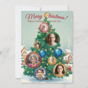 Red and Green Christmas Card with Tree ornaments 