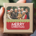 Red and Green Christmas Chevrons Square Sticker<br><div class="desc">We wish you a Merry Christmas. A simple and modern chevron pattern in greens and a red. If you have any problems with your picture or text,  click on the customise button and you will be able to move things around and make changes.</div>