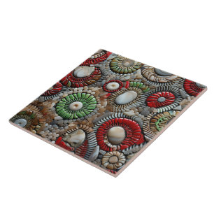 Red and Green Christmas Circle Pattern Tile